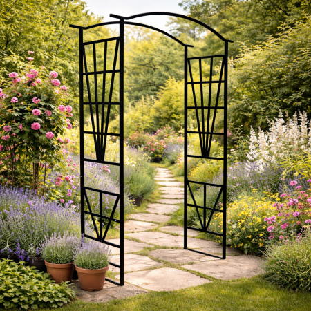 Living & hol - Pergola decorativa pentru gradina, suport plante cataratoare, structura otel, 114x45x208 cm, negru