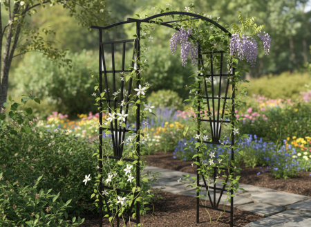 Pergola decorativa pentru gradina, suport plante cataratoare, structura otel, 114x45x208 cm, negru [3]