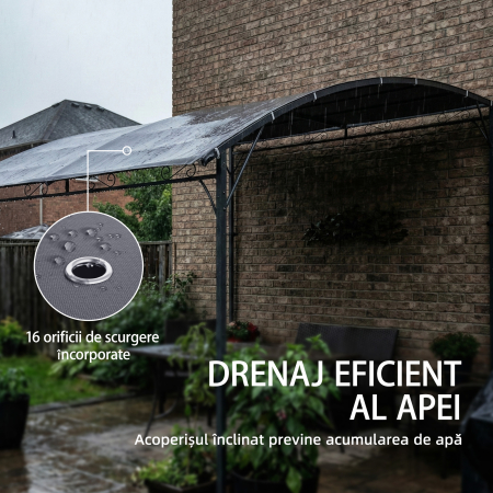  Pergola Gazebo 3.8x2.8m cu 16 Gauri de Drenaj, Pergola din Metal si Poliester 180g/m² cu suruburi, pentru Exterior, Gradina, Terasa si Patio, UV 30+, Gri [5]