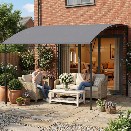  Pergola Gazebo 3.8x2.8m cu 16 Gauri de Drenaj, Pergola din Metal si Poliester 180g/m² cu suruburi, pentru Exterior, Gradina, Terasa si Patio, UV 30+, Gri [1]