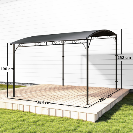  Pergola Gazebo 3.8x2.8m cu 16 Gauri de Drenaj, Pergola din Metal si Poliester 180g/m² cu suruburi, pentru Exterior, Gradina, Terasa si Patio, UV 30+, Gri [2]