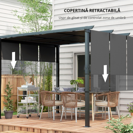  Pergola Gazebo 3x3,5 m cu 3 Acoperisuri Reglabile din Otel si Poliester Anti-UV, Gri [5]