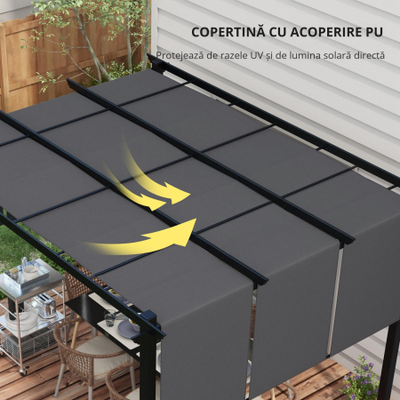  Pergola Gazebo 3x3,5 m cu 3 Acoperisuri Reglabile din Otel si Poliester Anti-UV, Gri [6]
