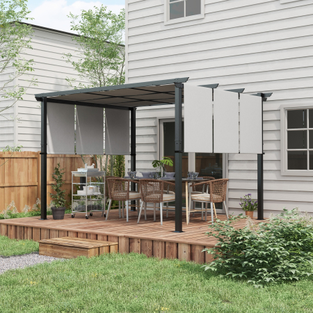  Pergola Gazebo 3x3.5 m cu 3 Acoperisuri Reglabile, din Otel si Poliester Anti-UV, Gri Deschis [1]