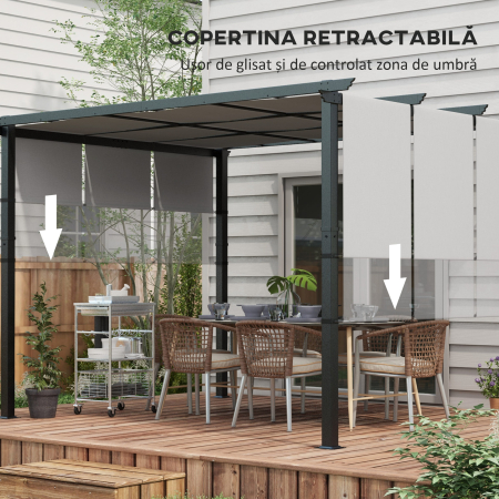  Pergola Gazebo 3x3.5 m cu 3 Acoperisuri Reglabile, din Otel si Poliester Anti-UV, Gri Deschis [3]