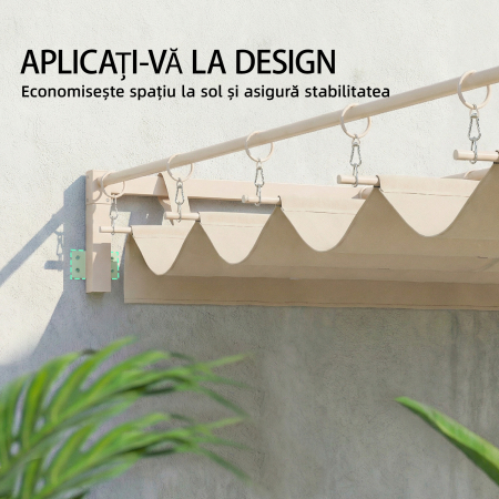  Pergola Gazebo 3x3 m cu Acoperis Retractabil, Orificii de Drenaj, Pergola de Gradina din Poliester si Otel, pentru Patio, Terasa, Exterior, UV30+, Bej [3]