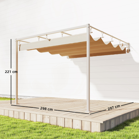  Pergola Gazebo 3x3 m cu Acoperis Retractabil, Orificii de Drenaj, Pergola de Gradina din Poliester si Otel, pentru Patio, Terasa, Exterior, UV30+, Bej [2]