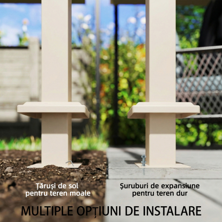  Pergola Gazebo 3x3 m cu Acoperis Retractabil, Orificii de Drenaj, Pergola de Gradina din Poliester si Otel, pentru Patio, Terasa, Exterior, UV30+, Bej [5]