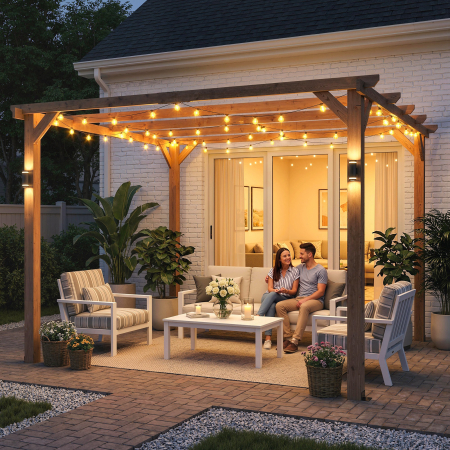  Pergola Gazebo 3x3 m din Lemn de Brad, Pergola pentru Gradina cu Suporturi Triunghiulare si 5 Grinzi pentru Plante Cataratoare, Pergola din Lemn pentru Exterior, Patio, Terasa, Aspect Lemn de Artar [6]