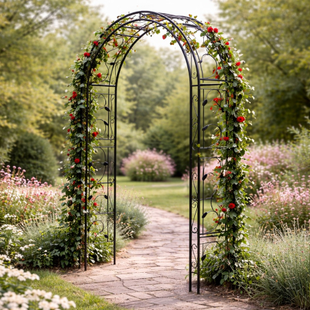 Pergola gradina metalica cu suport plante cataratoare, otel vopsit electrostatic, 130x39x260 cm, negru [0]