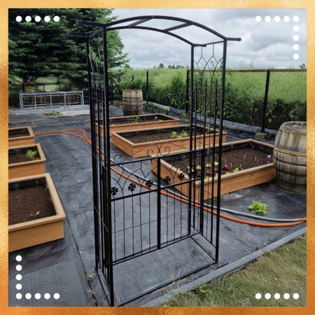 Pergola gradina metalica cu poarta decorativa, suport plante cataratoare, otel vopsit, 106x50x217 cm, negru [4]