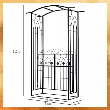 Pergola gradina metalica cu poarta decorativa, suport plante cataratoare, otel vopsit, 106x50x217 cm, negru [5]