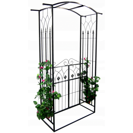 Pergola gradina metalica cu poarta decorativa, suport plante cataratoare, otel vopsit, 106x50x217 cm, negru [8]
