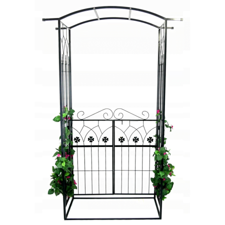 Pergola gradina metalica cu poarta decorativa, suport plante cataratoare, otel vopsit, 106x50x217 cm, negru [1]