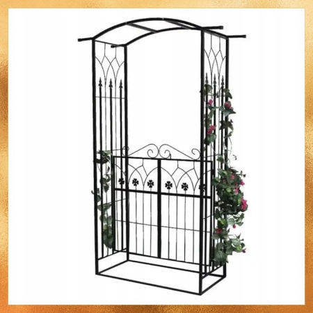 Pergola gradina metalica cu poarta decorativa, suport plante cataratoare, otel vopsit, 106x50x217 cm, negru [2]