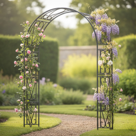 Living & hol - Pergola gradina metalica pentru plante cataratoare, otel vopsit electrostatic, 150x40x250 cm, negru