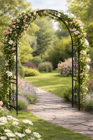 Pergola gradina metalica, suport plante cataratoare, 118x24x220 cm, negru [3]