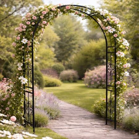 Pergola gradina metalica, suport plante cataratoare, 118x24x220 cm, negru [0]