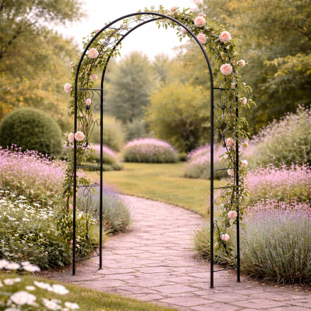 Living & hol - Pergola gradina metalica cu ancore fixare sol, otel vopsit electrostatic, suport plante cataratoare, 114x37x230 cm, verde inchis