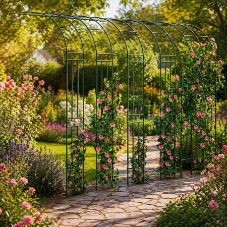 Pergola gradina tip arc pentru plante cataratoare, metal cu acoperire PE, 240x40 cm, verde [4]