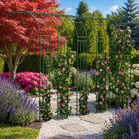 Living & hol - Pergola gradina tip arc pentru plante cataratoare, metal cu acoperire PE, 240x40 cm, verde