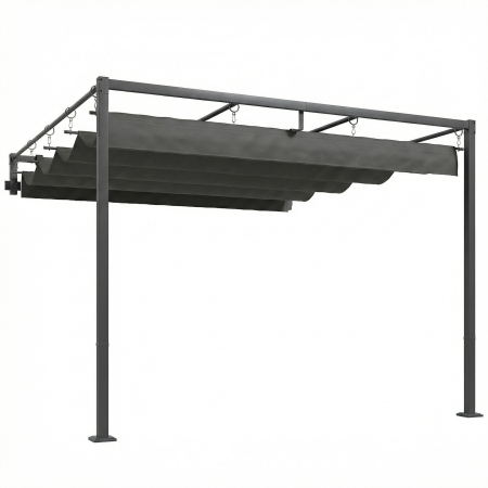 Gradina & balcon -  Pergola montata 3x3 m cu acoperis retractabil glisant, guri de drenaj, pergola de gradina din poliester si otel, pentru terasa, curte, exterior, UV30+, Gri inchis