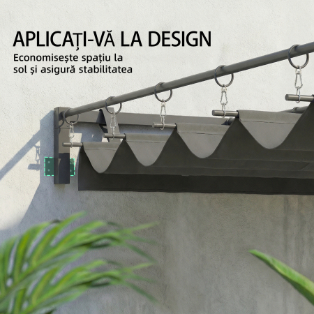  Pergola montata 3x3 m cu acoperis retractabil glisant, guri de drenaj, pergola de gradina din poliester si otel, pentru terasa, curte, exterior, UV30+, Gri inchis [3]