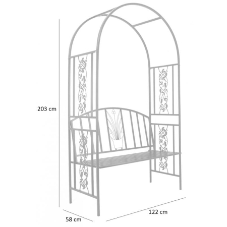 Pergola pentru gradina cu banca, structura metalica solida, 122x58x203 cm, negru [1]