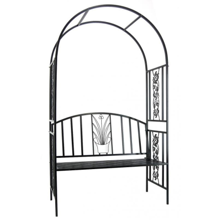 Pergola pentru gradina cu banca, structura metalica solida, 122x58x203 cm, negru [3]