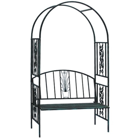 Pergola pentru gradina cu banca, structura metalica solida, 122x58x203 cm, negru [9]
