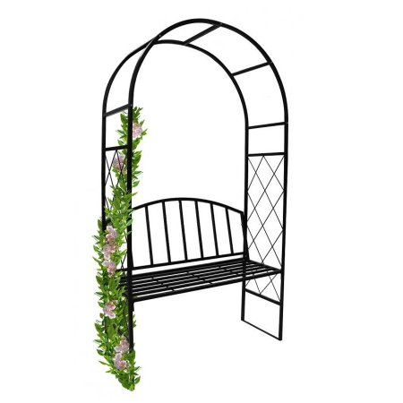 Pergola pentru gradina cu banca, structura otel, design arcuit, 115x45x208 cm, negru [5]