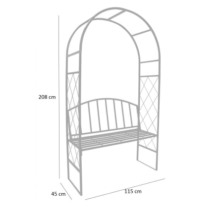 Pergola pentru gradina cu banca, structura otel, design arcuit, 115x45x208 cm, negru [6]