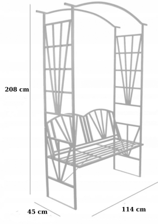Pergola pentru gradina cu banca, suport plante cataratoare, structura otel, 114x45x208 cm, negru [8]