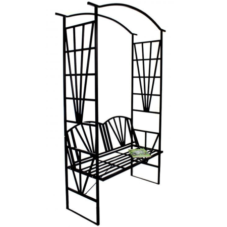 Pergola pentru gradina cu banca, suport plante cataratoare, structura otel, 114x45x208 cm, negru [4]