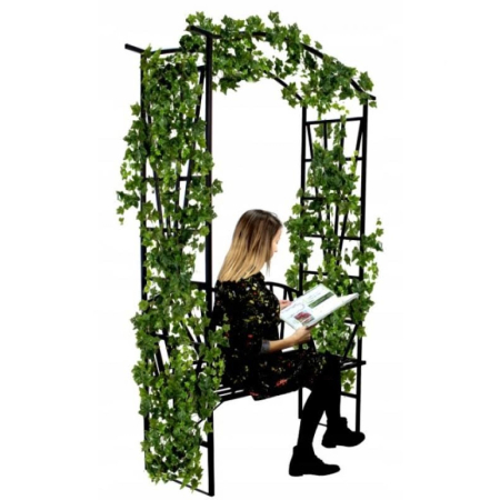 Pergola pentru gradina cu banca, suport plante cataratoare, structura otel, 114x45x208 cm, negru [7]