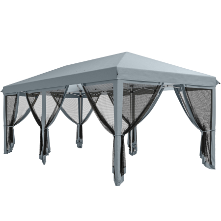 Gradina & balcon -  Pergola Pliabila cu 6 Plase de tantari, Pergola de Gradina cu Structura din Otel, 591x297 cm, Crem Alb