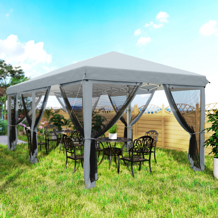  Pergola Pliabila cu 6 Plase de tantari, Pergola de Gradina cu Structura din Otel, 591x297 cm, Crem Alb [8]