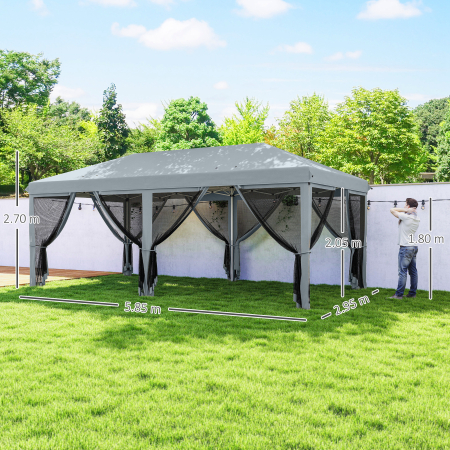  Pergola Pliabila cu 6 Plase de tantari, Pergola de Gradina cu Structura din Otel, 591x297 cm, Crem Alb [2]