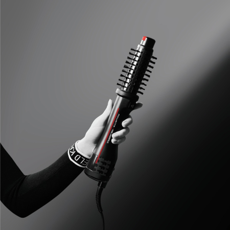 Peria rotativa cu aer cald Rowenta Karl Lagerfeld Pro Stylist CF961LF0, 750W, tehnologie Pro Dual Motion, generator de ioni, înveliş exclusiv Keratin & Glow, cablu 1.8m, negru&rosu [12]