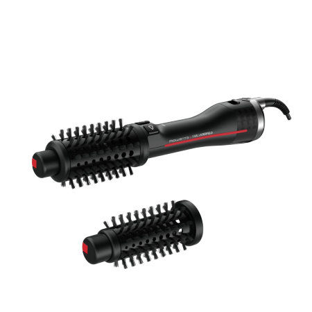 Perii de par electrice - Peria rotativa cu aer cald Rowenta Karl Lagerfeld Pro Stylist CF961LF0, 750W, tehnologie Pro Dual Motion, generator de ioni, înveliş exclusiv Keratin & Glow, cablu 1.8m, negru&rosu