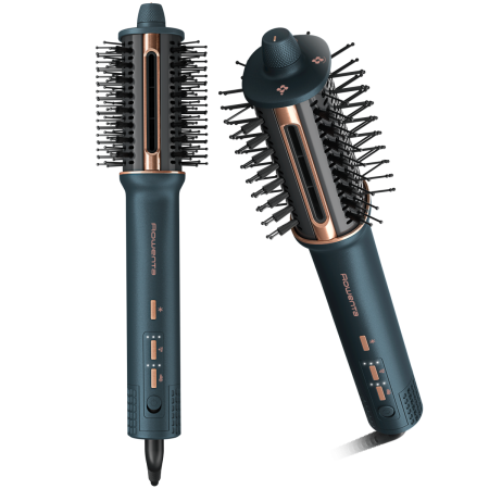 Perii de par electrice - Perie cu aer cald 3 in 1 Rowenta Air Brush 3D UB9720E0, 1100W, non-rotativa, generator de ioni, 3 trepte de viteza & temperatura, functie jet de aer rece, varf rece, verde & bronz