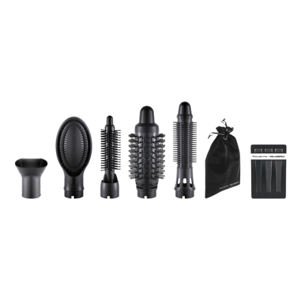 Perie cu aer cald Rowenta x Karl Lagerfeld Express Style CF635LF0, 800W, cablu rotativ 360°, 3 trepte de viteza / temperatura, 5 accesorii, invelis Keratin & Glow, functie hair respect, negru [13]
