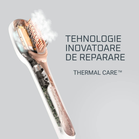 Perie de par reparatoare cu abur Rowenta Hair Therapist™ CF9920F0, 165 W, tehnologie Thermal Care, invelis Keratin, oprire automata, afisaj LED, alb [5]