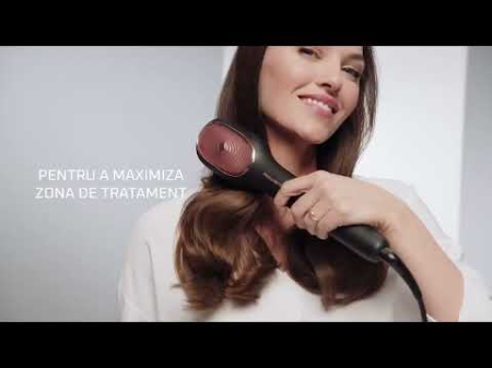 Perie de par reparatoare cu abur Rowenta Hair Therapist™ CF9920F0, 165 W, tehnologie Thermal Care, invelis Keratin, oprire automata, afisaj LED, alb [1]