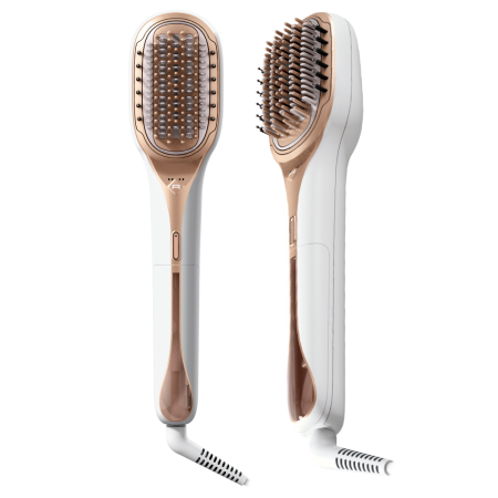 Perii de par electrice - Perie de par reparatoare cu abur Rowenta Hair Therapist™ CF9920F0, 165 W, tehnologie Thermal Care, invelis Keratin, oprire automata, afisaj LED, alb