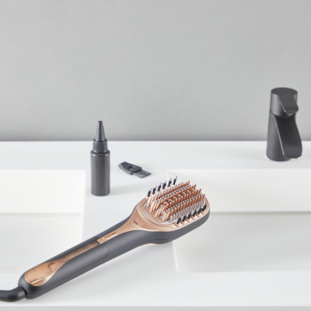 Perie de par reparatoare cu abur Rowenta Hair Therapist™ CF9940F0, 165 W, tehnologie Thermal Care, invelis Keratin, oprire automata, afisaj LED, geanta pentru transport, negru/maro [6]