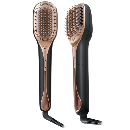 Perii de par electrice - Perie de par reparatoare cu abur Rowenta Hair Therapist™ CF9940F0, 165 W, tehnologie Thermal Care, invelis Keratin, oprire automata, afisaj LED, geanta pentru transport, negru/maro