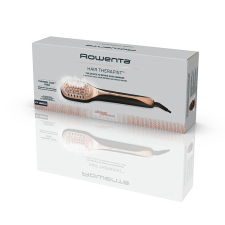 Perie de par reparatoare cu abur Rowenta Hair Therapist™ CF9940F0, 165 W, tehnologie Thermal Care, invelis Keratin, oprire automata, afisaj LED, geanta pentru transport, negru/maro [15]