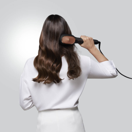 Perie de par reparatoare cu abur Rowenta Hair Therapist™ CF9940F0, 165 W, tehnologie Thermal Care, invelis Keratin, oprire automata, afisaj LED, geanta pentru transport, negru/maro [10]