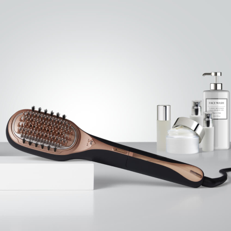 Perie de par reparatoare cu abur Rowenta Hair Therapist™ CF9940F0, 165 W, tehnologie Thermal Care, invelis Keratin, oprire automata, afisaj LED, geanta pentru transport, negru/maro [9]